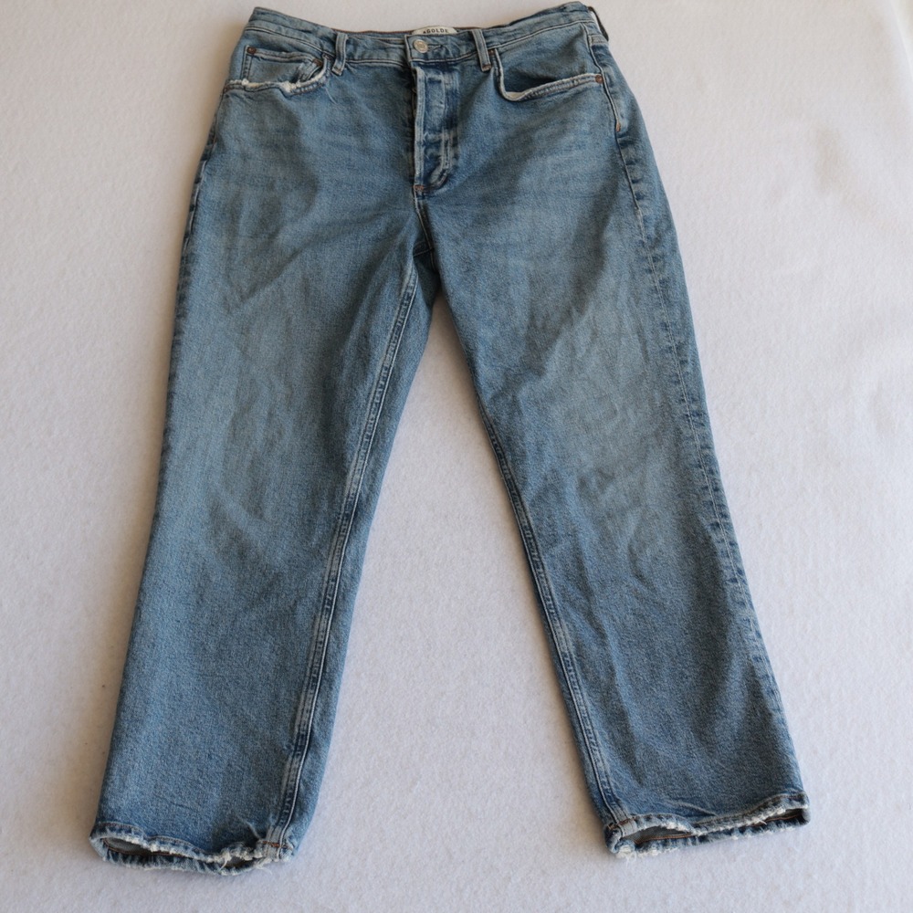 AGOLDE Riley Crop High Rise Straight Leg Jeans Size 29 Blue A056C-1370 Distress